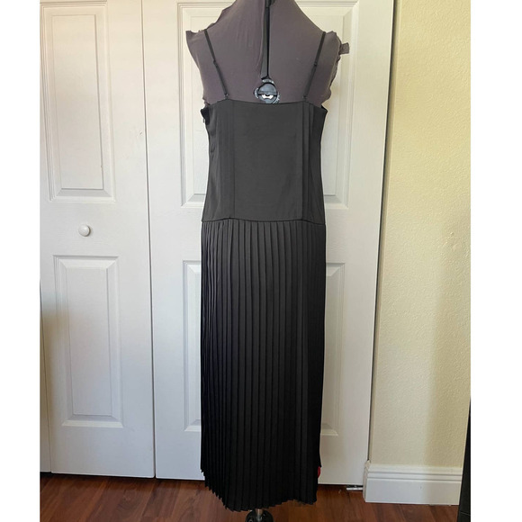 NWT Rebecca Taylor Black Sateen Pleated Midi Strappy Slip Dress, Size 4 🗣 - Picture 3 of 3